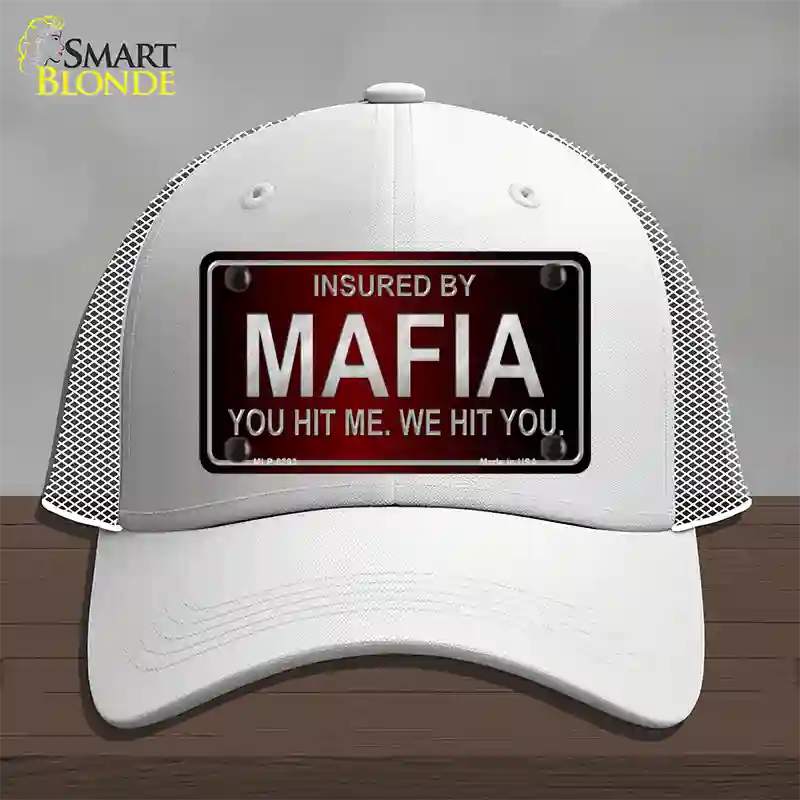 Insured By Mafia Novelty License Plate Hat Mesh / White