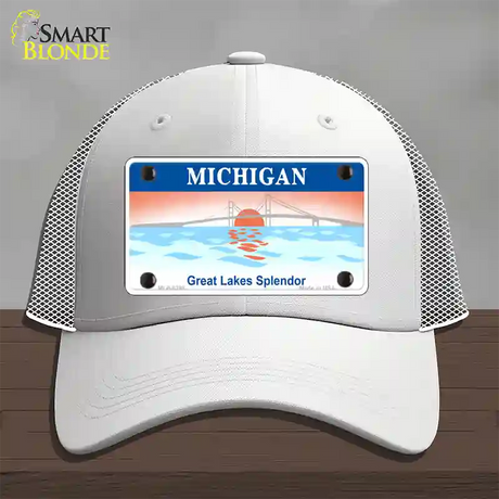 Michigan Great Lakes Blank Novelty License Plate Hat Mesh / White