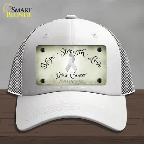 Brain Cancer Ribbon Novelty License Plate Hat Mesh / White