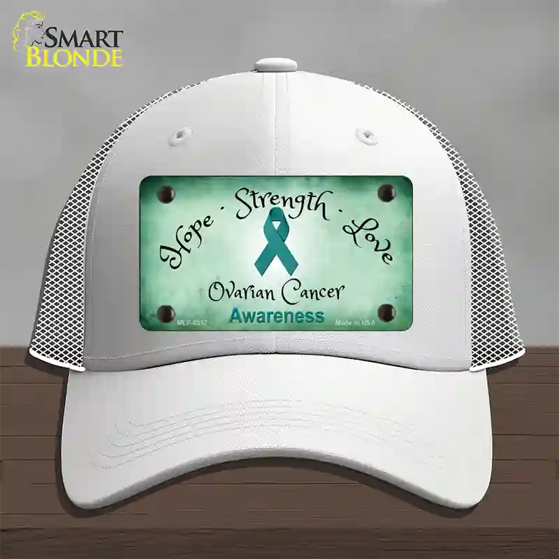 Ovarian Cancer Ribbon Novelty License Plate Hat Mesh / White