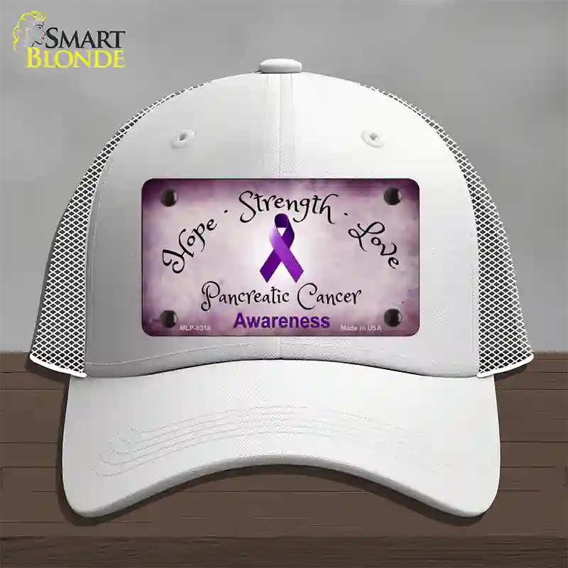 Pancreatic Ribbon Novelty License Plate Hat Mesh / White