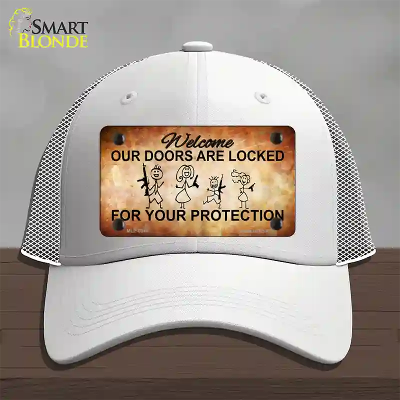 Doors Locked Your Protection Novelty License Plate Hat Mesh / White