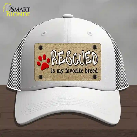 Rescued Is My Favorite Novelty License Plate Hat Mesh / White