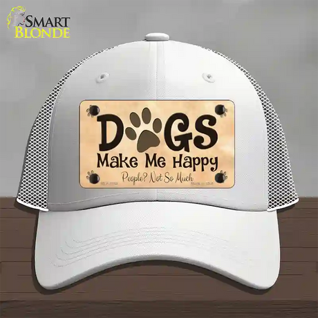 Dogs Make Me Happy Novelty License Plate Hat Mesh / White