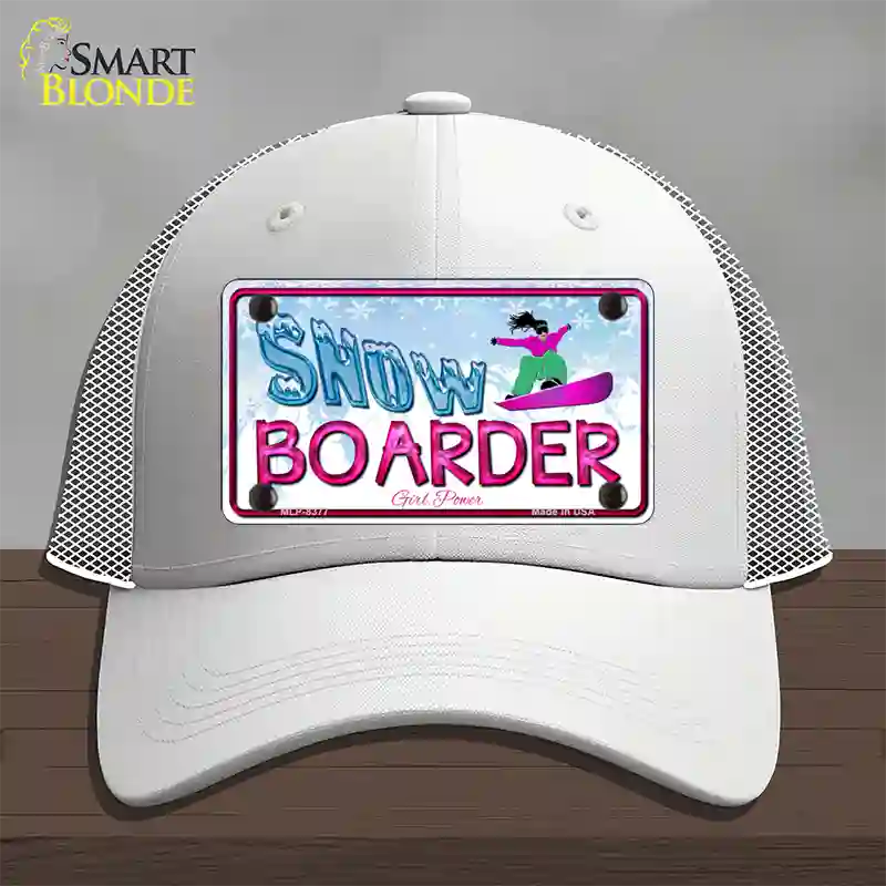 Snow Boarder Girl Novelty License Plate Hat Mesh / White