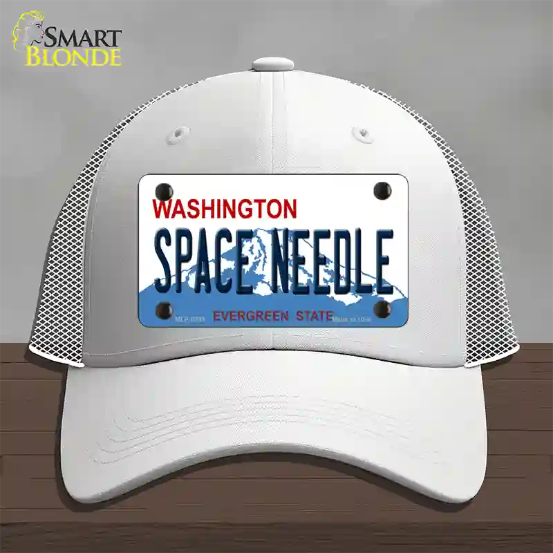 Space Needle Washington Novelty License Plate Hat Mesh / White