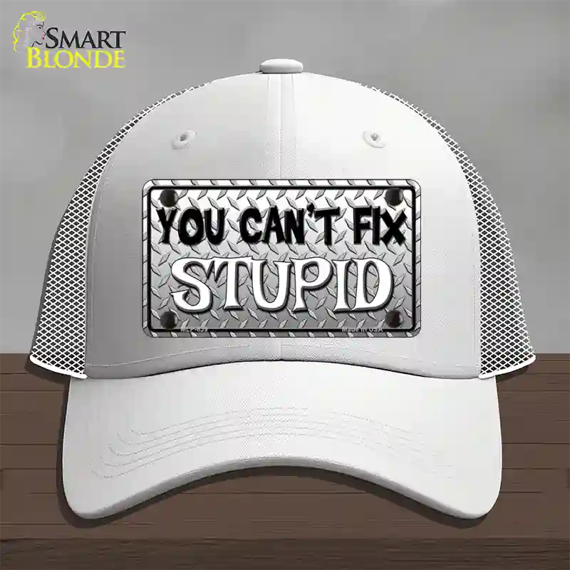 You Cant Fix Stupid Novelty License Plate Hat Mesh / White