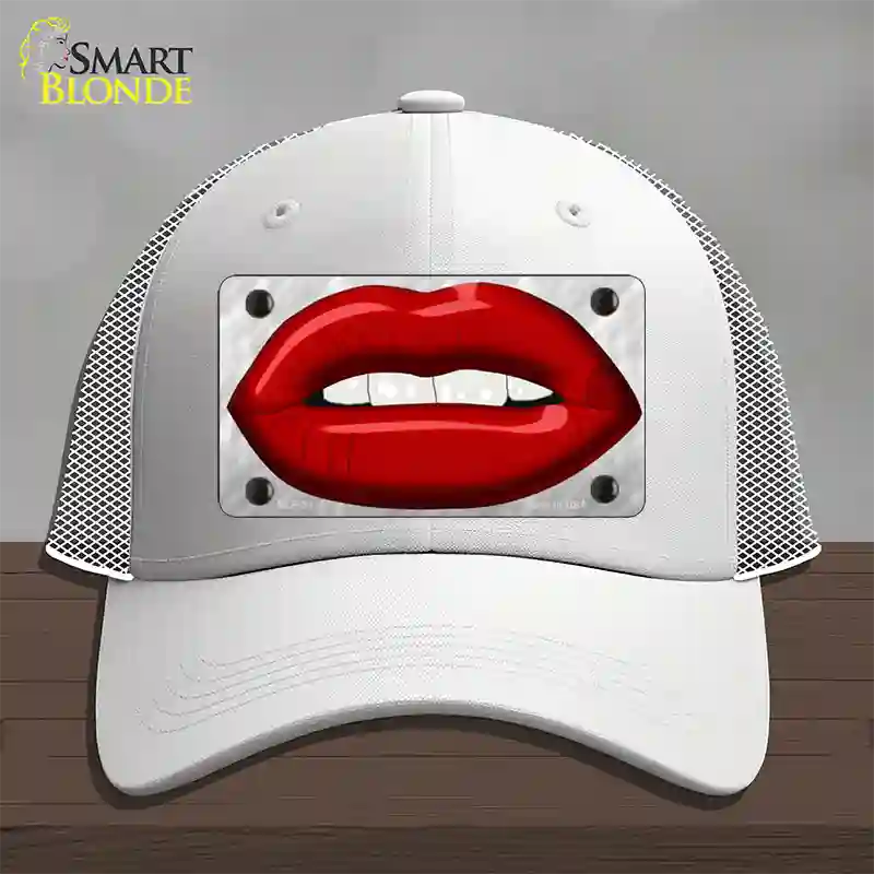 Red Lips Novelty License Plate Hat Mesh / White