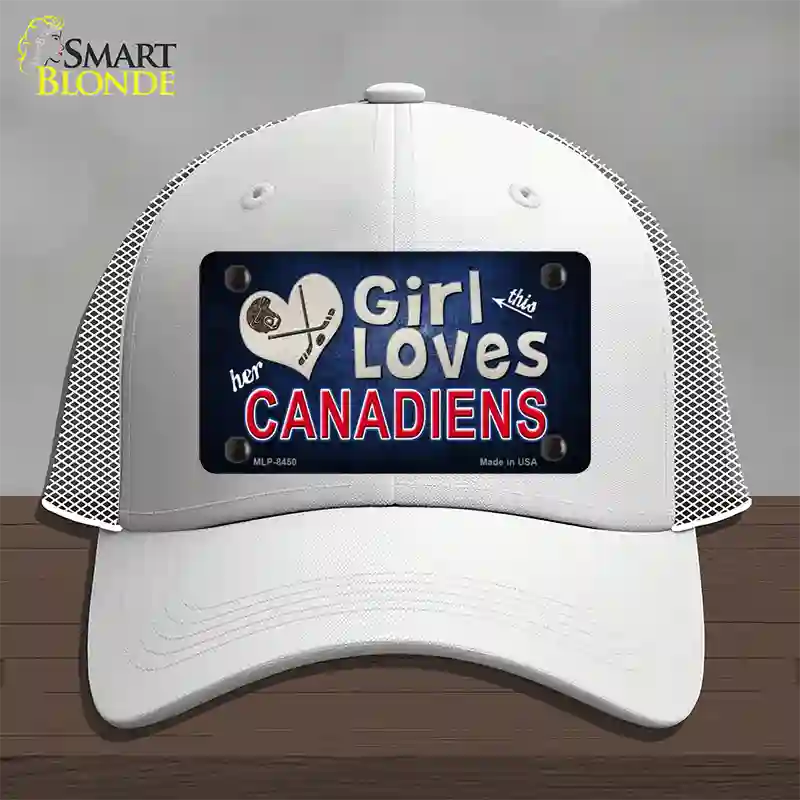 This Girl Loves Her Canadiens Novelty License Plate Hat Mesh / White