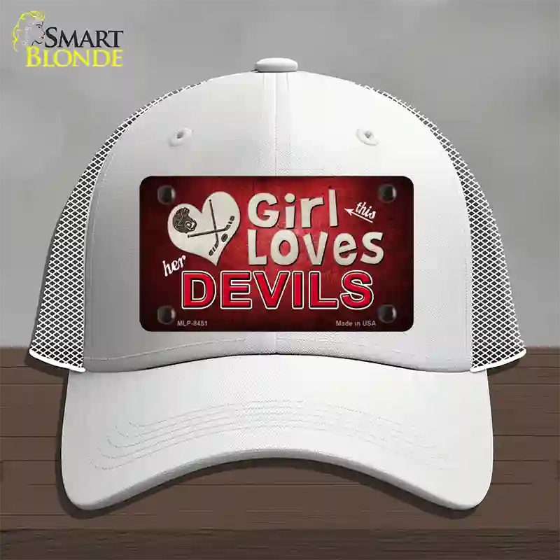 This Girl Loves Her Devils Novelty License Plate Hat Mesh / White