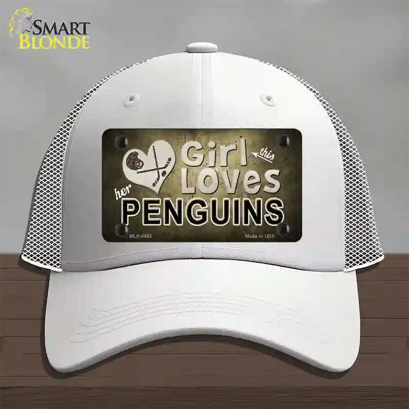 This Girl Loves Her Penguins Novelty License Plate Hat Mesh / White