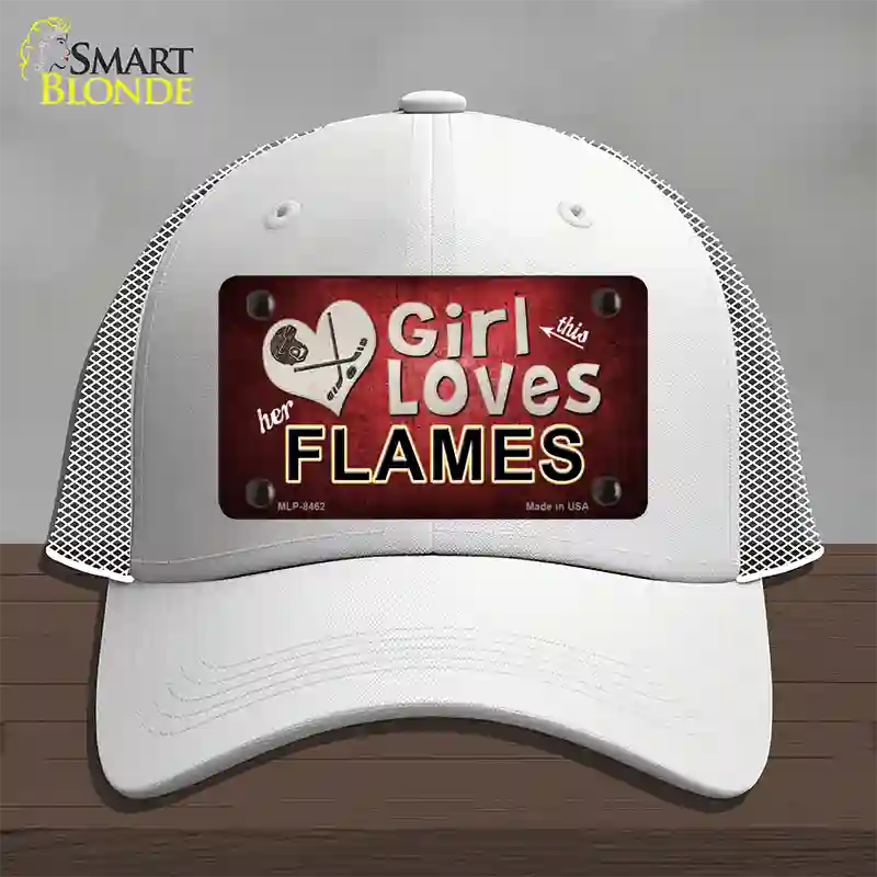 This Girl Loves Her Flames Novelty License Plate Hat Mesh / White