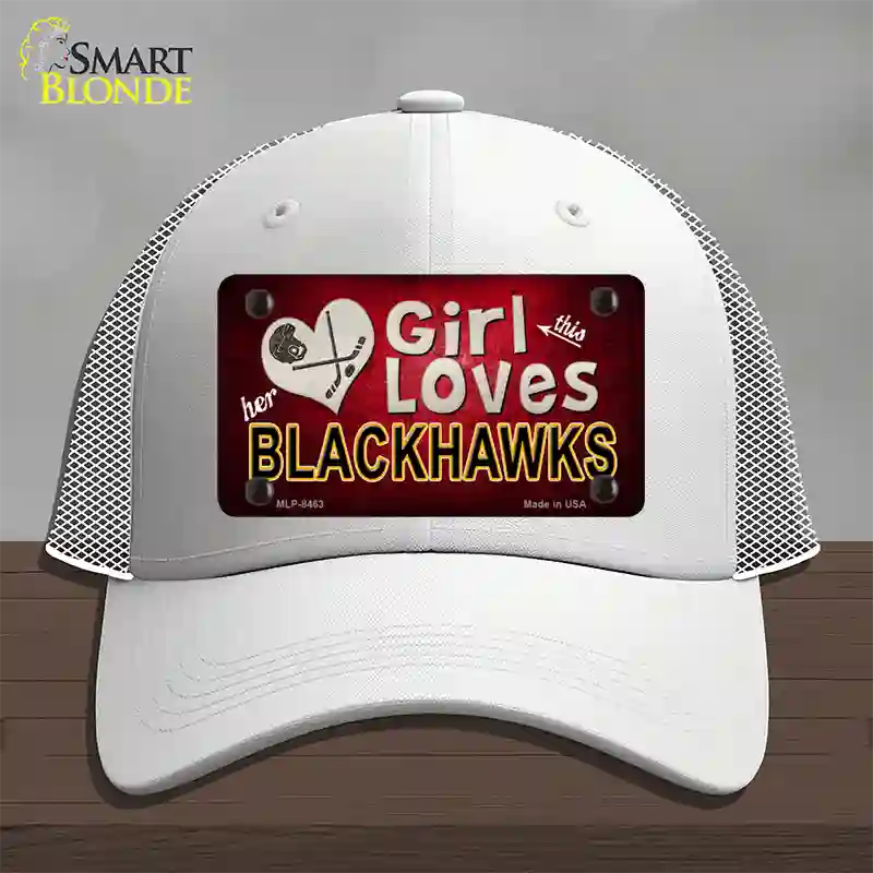 This Girl Loves Her Blackhawks Novelty License Plate Hat Mesh / White