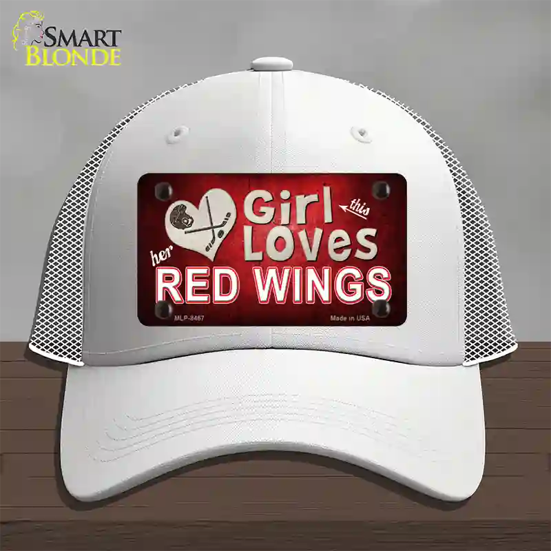 This Girl Loves Her Red Wings Novelty License Plate Hat Mesh / White