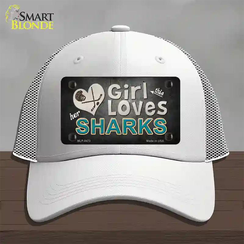 This Girl Loves Her Sharks Novelty License Plate Hat Mesh / White