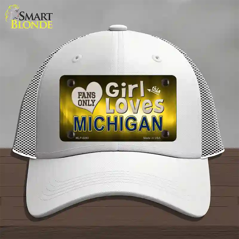 This Girl Loves Michigan Novelty License Plate Hat Mesh / White