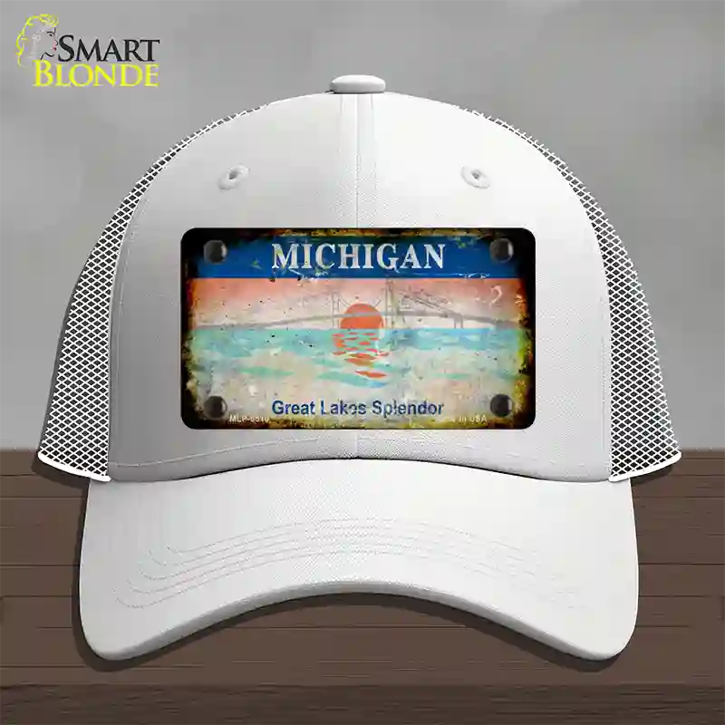 Michigan Rusty State Novelty License Plate Hat Mesh / White