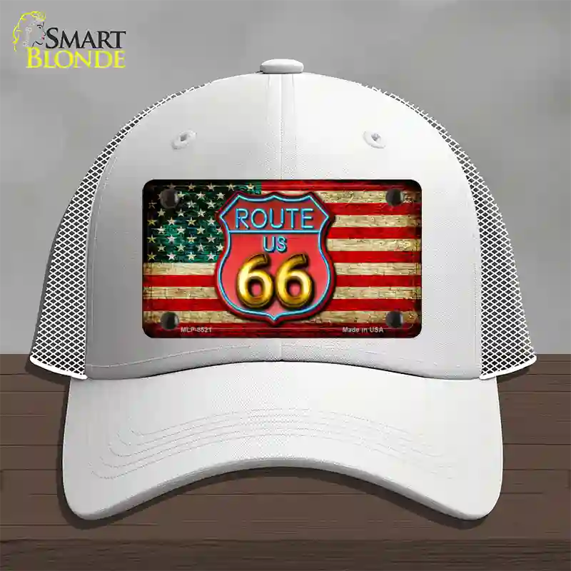 American Route 66 Neon Novelty License Plate Hat Mesh / White