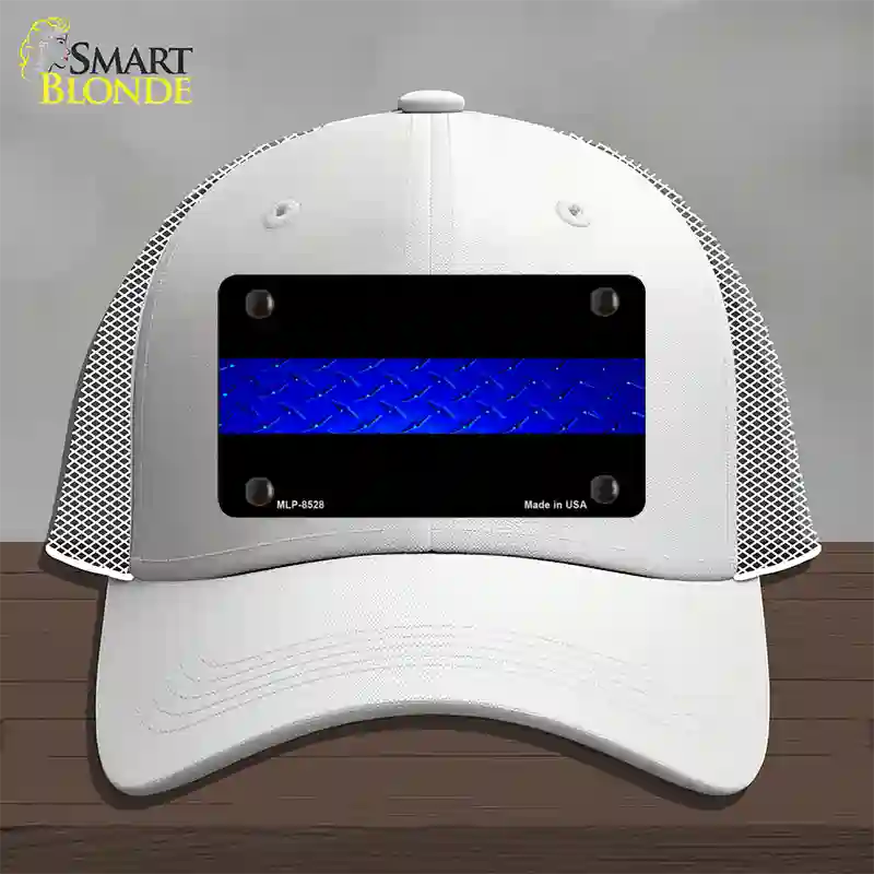 Police Diamond Thin Blue Line Novelty License Plate Hat Mesh / White