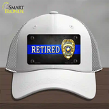 Retired Police Thin Blue Line Novelty License Plate Hat Mesh / White