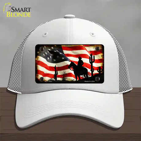 American Cowboy Novelty License Plate Hat Mesh / White