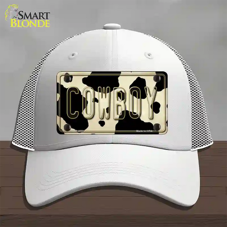 Cowboy Cow Novelty License Plate Hat Mesh / White