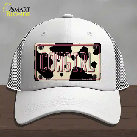 Cowgirl Cow Novelty License Plate Hat Mesh / White