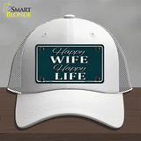 Happy Wife Happy Life Novelty License Plate Hat Mesh / White