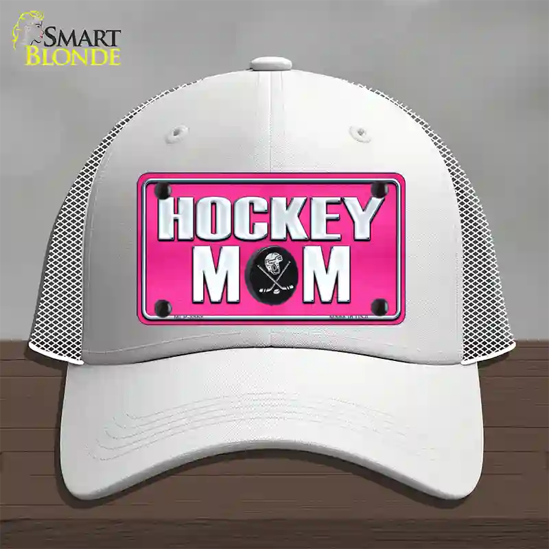 Hockey Mom Novelty License Plate Hat Mesh / White