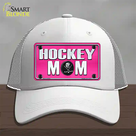 Hockey Mom Novelty License Plate Hat Mesh / White