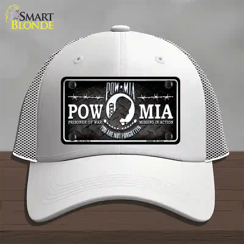 POW MIA Novelty License Plate Hat Mesh / White