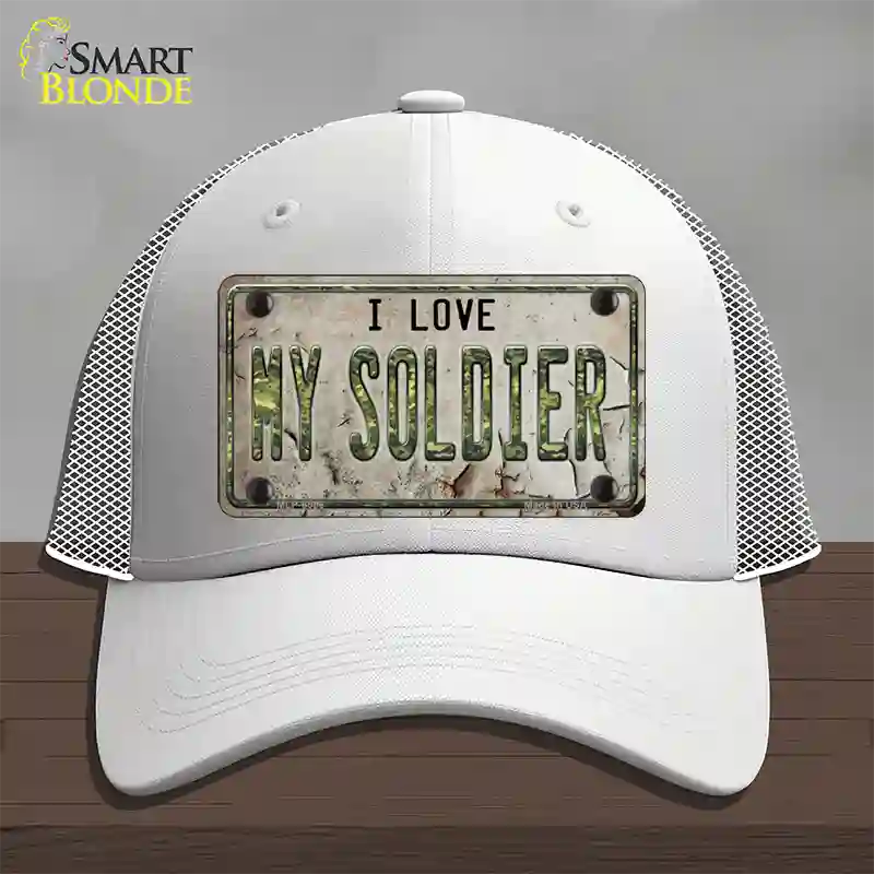 I Love My Solider Novelty License Plate Hat Mesh / White