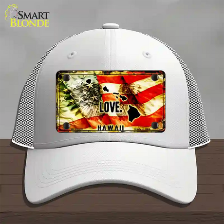 Hawaii Love Novelty License Plate Hat Mesh / White