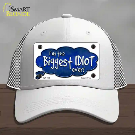 Biggest Idiot Novelty License Plate Hat Mesh / White