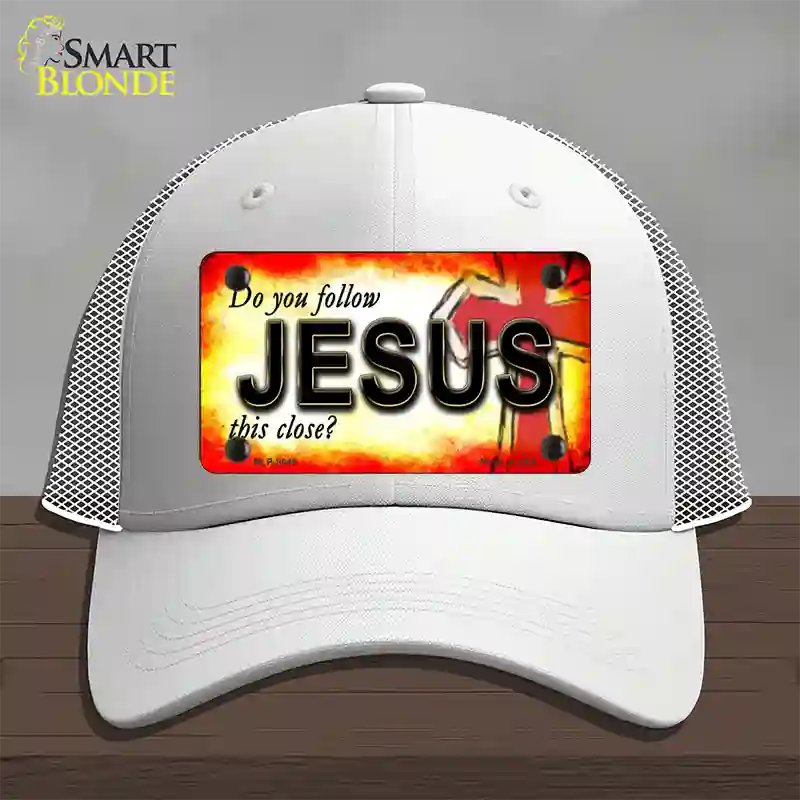 Follow Jesus This Close Novelty License Plate Hat Mesh / White