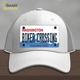 Biker Crossing Washington Novelty License Plate Hat Mesh / White