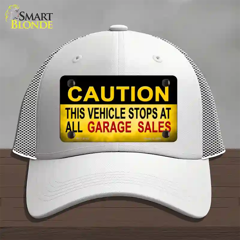 Caution Stops At Garage Sales Novelty License Plate Hat Mesh / White