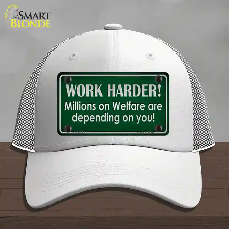 Work Harder Novelty License Plate Hat Mesh / White