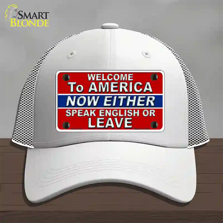 Speak English Or Leave Novelty License Plate Hat Mesh / White