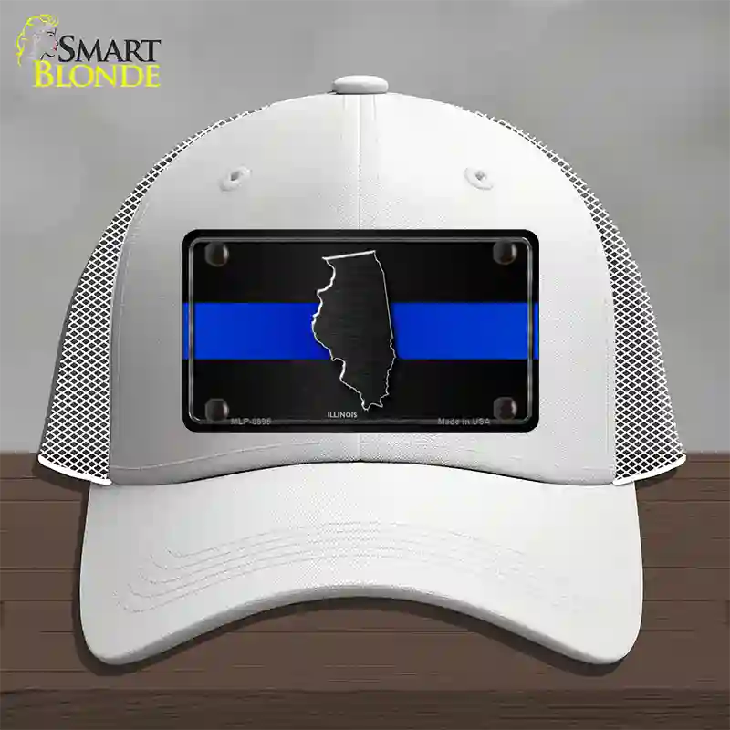 Illinois Thin Blue Line Novelty License Plate Hat Mesh / White