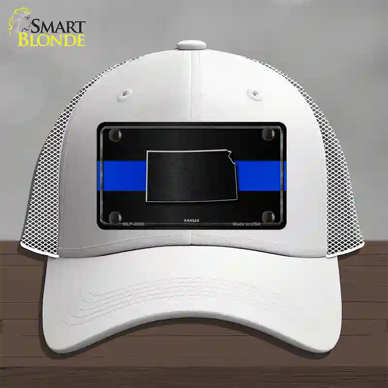 Kansas Thin Blue Line Novelty License Plate Hat Mesh / White