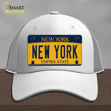 New York Yellow Novelty License Plate Hat Mesh / White