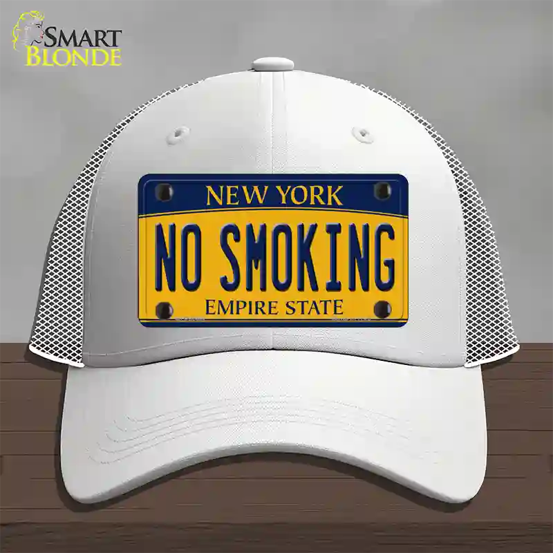 No Smoking New York Novelty License Plate Hat Mesh / White