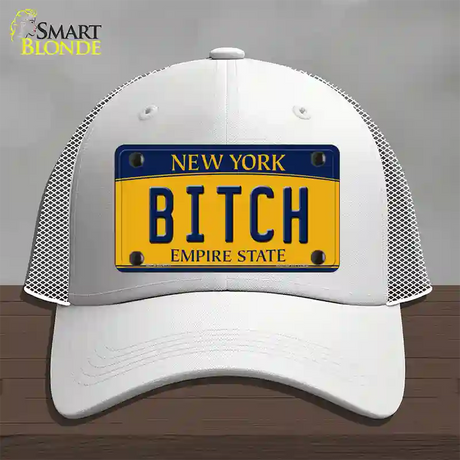 Bitch New York Novelty License Plate Hat Mesh / White