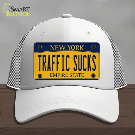 Traffic Sucks New York Novelty License Plate Hat Mesh / White