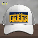 Never Sleeps New York Novelty License Plate Hat Mesh / White