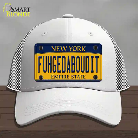 Fuhgedaboudit New York Novelty License Plate Hat Mesh / White