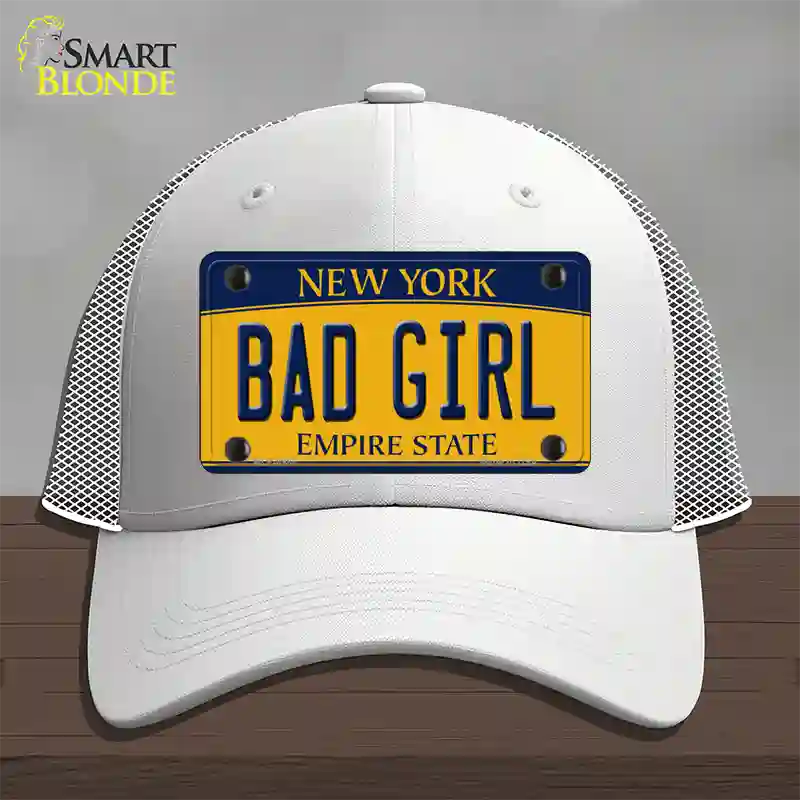 Bad Girl New York Novelty License Plate Hat Mesh / White