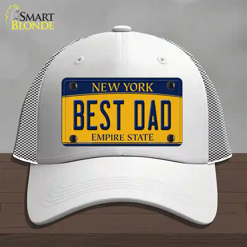 Best Dad New York Novelty License Plate Hat Mesh / White