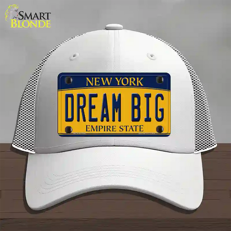 Dream Big New York Novelty License Plate Hat Mesh / White